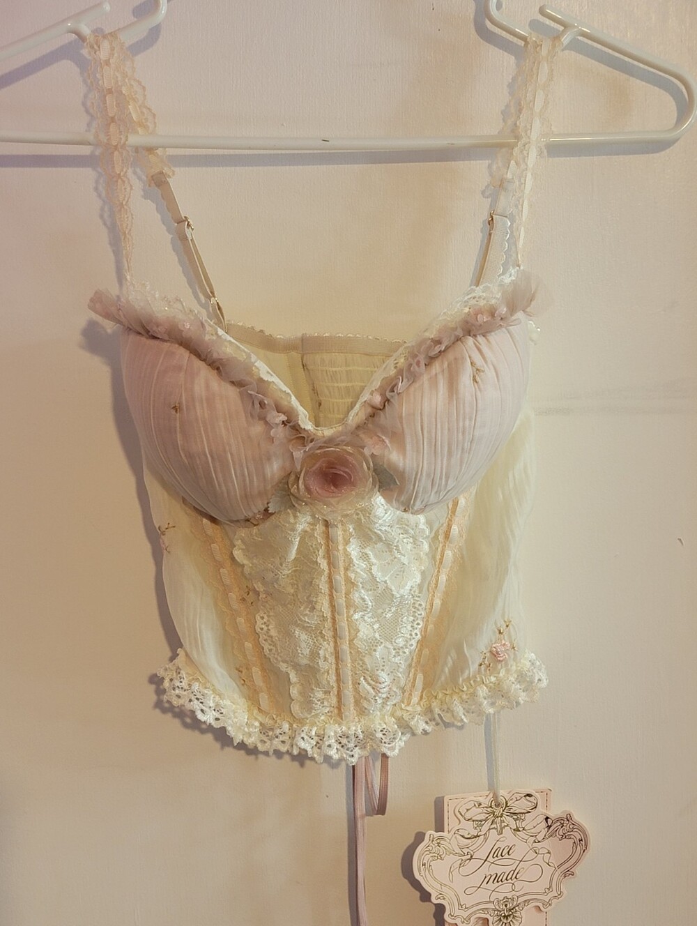 Lace-Trim Pink & Cream Bustier Dreaming Waltz Corset NWT